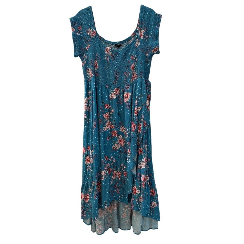 Torrid Smocked Off Shoulder Hi-Lo Maxi Challis Boho Peasant Dress Size 4 (4X)